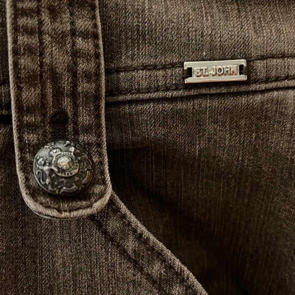 St. John Green Cargo Pants‎ Straight Crop Jeans Cotton Stretch Size 14 High Rise - Picture 5 of 9
